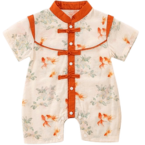 kmi Chinese style baby clothes baby girl jumpsuit short-sleeved summer Hanfu 100-day newborn one-year-old dress