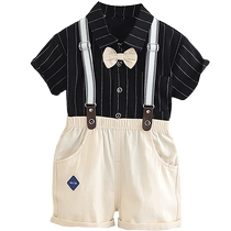Yibeitong boys summer suit short-sleeved childrens dress Korean summer dress baby shirt overalls two-piece set
