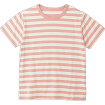 Japan Qianquhui spring and autumn childrens short-sleeved thin pure cotton striped tops bottoming shirts for boys and girls T-shirt D84262