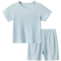 Guiqi Xiong summer male and female baby short-sleeved shorts set cool infant solid color home clothes two-piece set thin