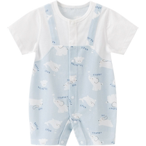 Guiqi Bear male and female baby short-sleeved jumpsuit summer thin romper baby pure cotton fake two-piece outing suit