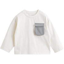 Mark Jenny 2024 new autumn clothing boys casual outdoor splicing pocket T-shirt childrens cotton tops