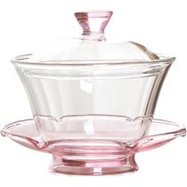 Sus Ceramics Kung Fu Tea Set Covered Bowl Tea Maker Glass Heat-Resistant Thickened Sancai Tea Bowl-Powder
