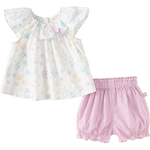 David Bella Childrens Suit 2024 Summer Clothes Girls Fashionable Cotton Shorts Two-piece Set Baby Childrens Clothes