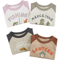 Mark Jenny boys and girls camping bear raglan long-sleeved T-shirt childrens tops 2024 autumn new style