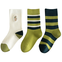 Youkesiu childrens socks mid-calf socks 3 pairs of pure cotton spring and autumn thin green puppy style baby boy cotton socks