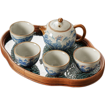 Xiangye Huangru kiln retro ceramic tea set small set household light luxury high-end kung fu teapot drinking tea cup tea tray