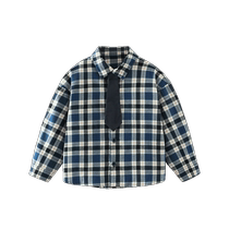 100% pure cotton Qiqi Xiong boys white shirt childrens long-sleeved shirt baby plaid jacket college style new style