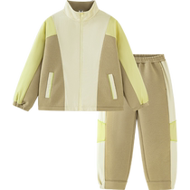 Mini Balabala Boys Long Sleeve Suit 2024 Spring and Autumn Baby Loose Fashionable Splicing Childrens Suit