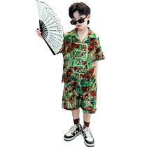 kmi new Chinese style boys suit Hong Kong style floral series retro Tang suit boy summer thin floral two-piece set