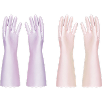 Cloud Lace Sliding Flocking Housework Gloves Plus Velvet Kitchen Durable Womens Winter Laundry PVC Gloves 1 Pair Random Colors