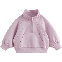 Mark Jenny girls half zipper loose stand collar sports sweatshirt childrens top 2024 autumn new style