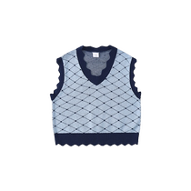 Ueki childrens clothing diamond pattern wavy edge vest for boys and girls middle and older children 2024 spring clothing new childrens brother and sister clothing