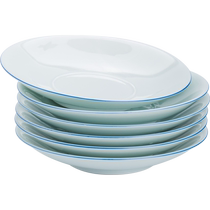 Jingdezhen ceramic household Chinese handmade shadow green tableware set 8-inch soup plate shallow plate round vegetable plate high-end