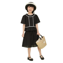 Ueki childrens clothing contrasting black and white polka dot girls suit short-sleeved skirt 2023 summer new style childrens 2-piece set