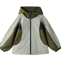 Ueki childrens clothing color-blocked hooded boys jackets childrens clothes autumn 2024 new medium and large childrens stand-up collar tops