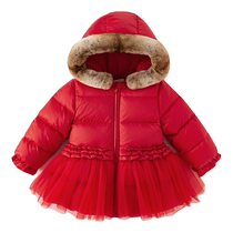 (Antibacterial velvet) David Bella Childrens Down Jacket 2024 Winter Girls Hooded Red New Years Coat New Years Eve Clothes