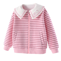 Girls Jackets Spring Clothes 2024 New Style Childrens Sweaters Autumn Zipper Shirts Striped Medium and Large Childrens Fashion Childrens Clothing