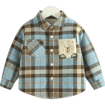 Qiqi Bear Baby Plush Shirt Autumn and Winter Boys Warm Tops Baby Winter Clothes Childrens Plaid Shirt Jacket Thick
