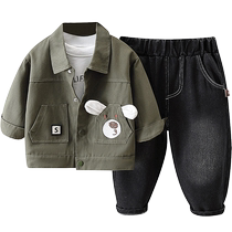 Yibeitong Korean style boys autumn clothing set baby cartoon shirt three-piece set spring and autumn baby childrens clothing clothes