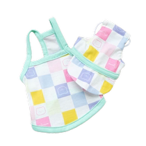 Cute puppy macaron checkerboard pattern suspender clothes anti-shedding small puppies spring and summer thin style