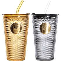 Green apple straw cup office high-looking 1 glass cup coffee cup with lid for men and women to drink fruit juice cup