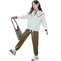 Yuyingfang Girls Spring and Autumn Suit 2023 New Childrens Autumn Big Childrens Sports Autumn Sweatshirt Two-piece Set