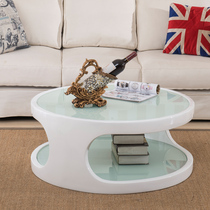 New simple modern white double-layer tempered glass coffee table personality creative small apartment living room round coffee table