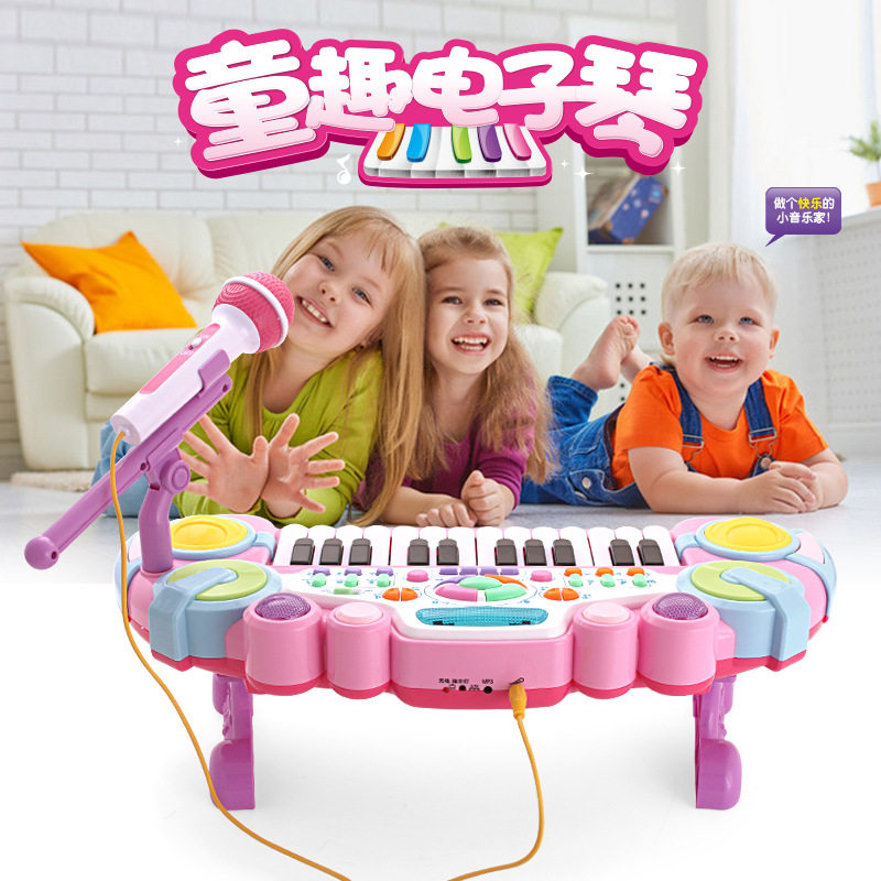 Children's multi - functional toy electronic piano baby piano early teaching music with microphone girl beginning 1 - 3 - 6 years old