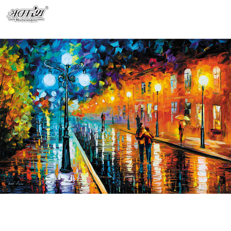 Michelangelo puzzle rainy night in the town 1000 pieces wooden puzzle imported wood adult puzzle