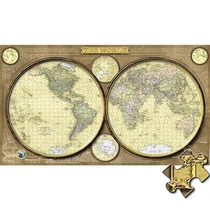 Jigsaw puzzle 1000 Fun World Geography cartoon adult children puzzle gift assembly dark gold east and west hemisphere toy