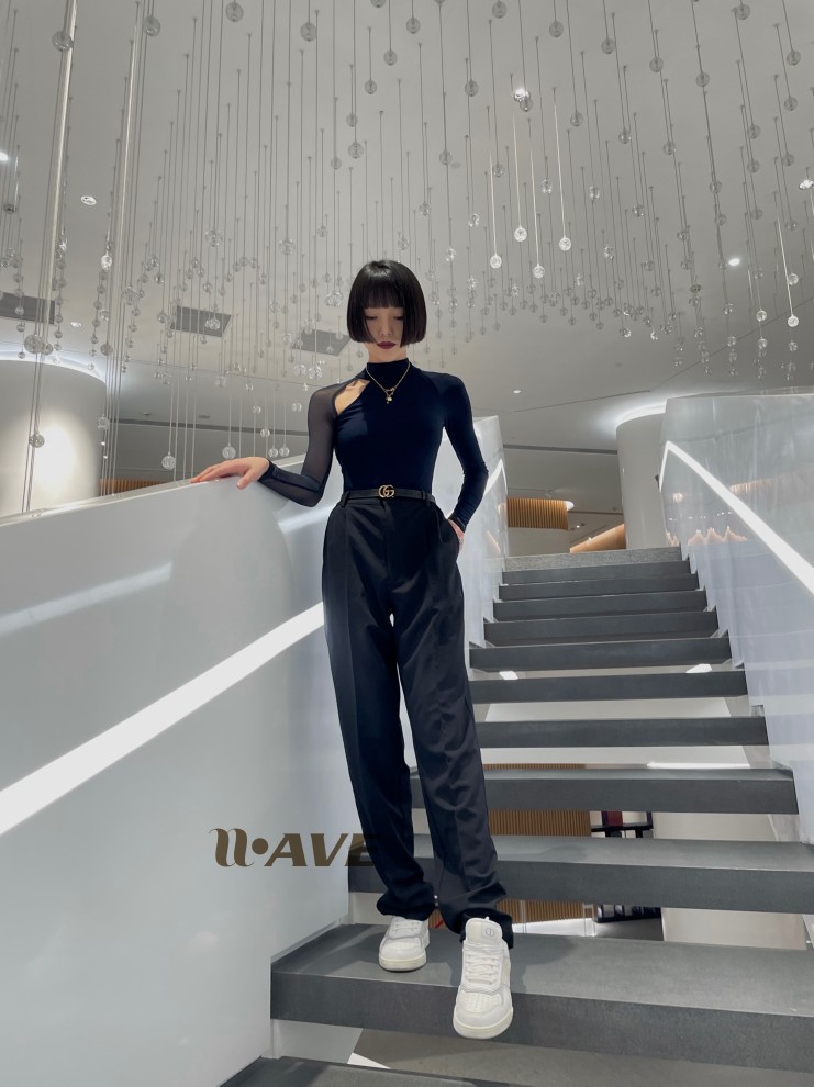 Micro-dance suit WAVE new Latin dance classic pure black straight drum pants