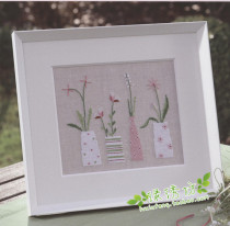 Green embroidery square hand cross stitch kit French DMC embroidery four small vases