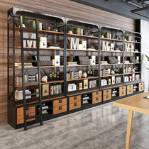 Industrial Wind Iron Art Solid Wood Multilayer Shelf Office Bookcase Living-room Living-room Floor Containing Shelf show shelves 1311