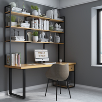 Nordic Solid Wood Writing Desk Combined Bedroom Double Computer Table And Chairs Iron Art Shelf Home desk 1031