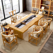 New Chinese solid wood tea table and chairs combined home living room large plate tea table Tea Table Zen office Bubble Tea Table