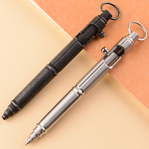 Stainless steel retro machine gun pen outdoor self-defense Bolt type tactical pen hanging ring retro brass signature outdoor pen