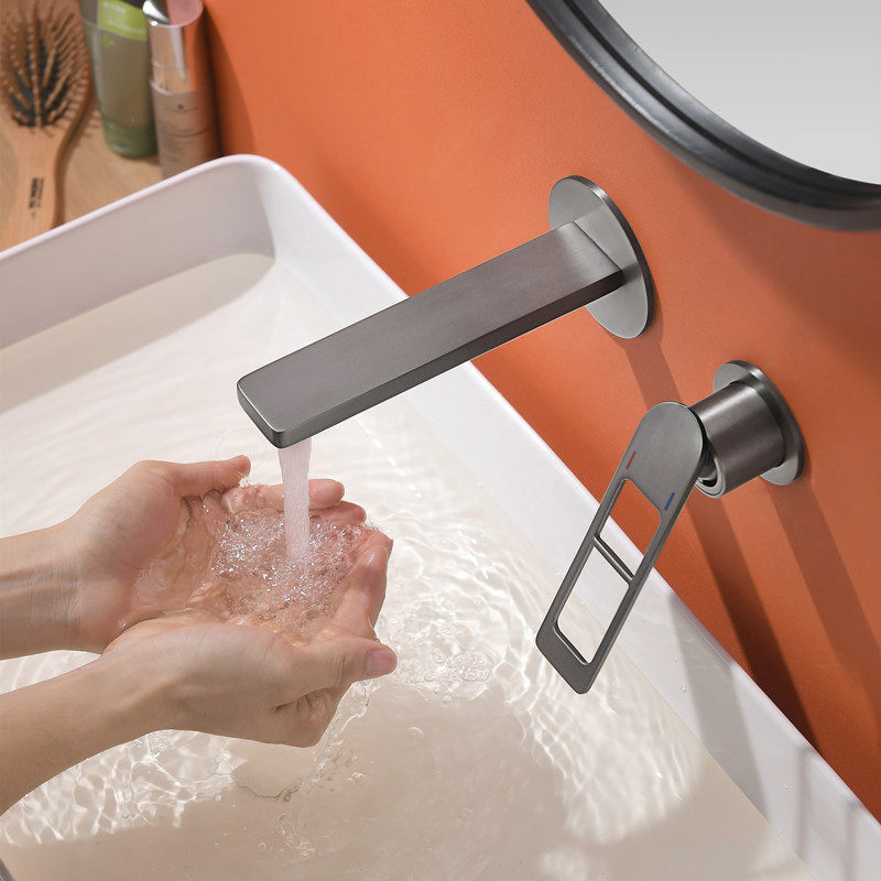 German brass gun gray-mounted basin faucet into wall black single hole wash basin cage head adjustment