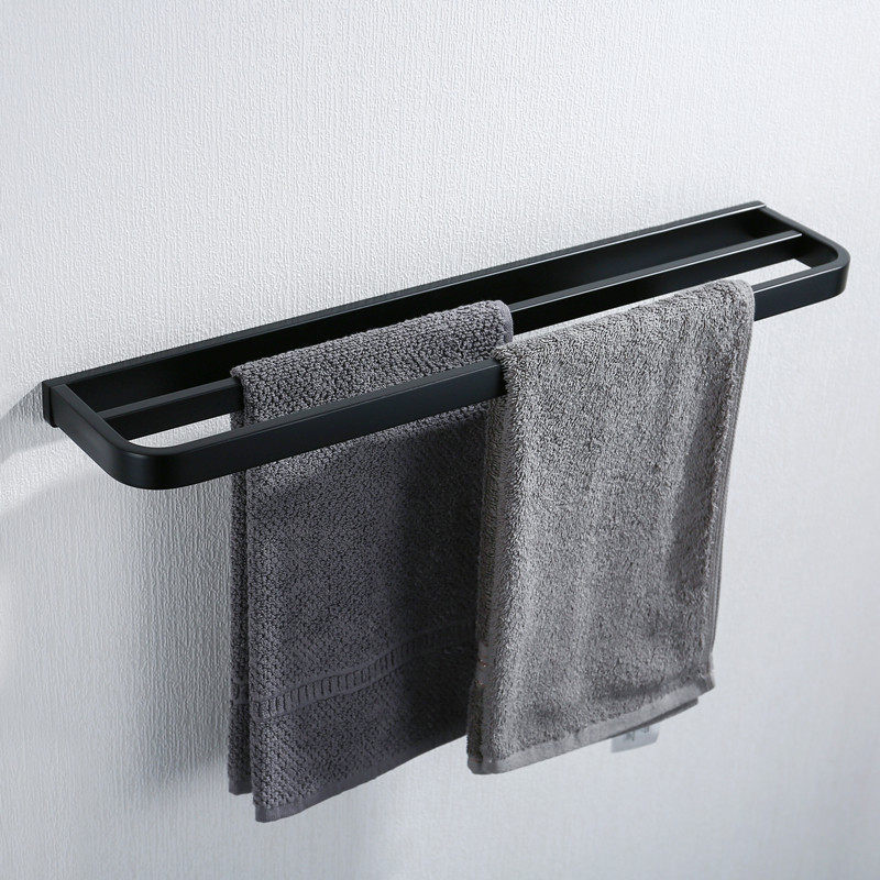Powder room modern towel rack 50CM60CM hand towel double rod hotel kitchen toilet black stainless steel bathroom pendant