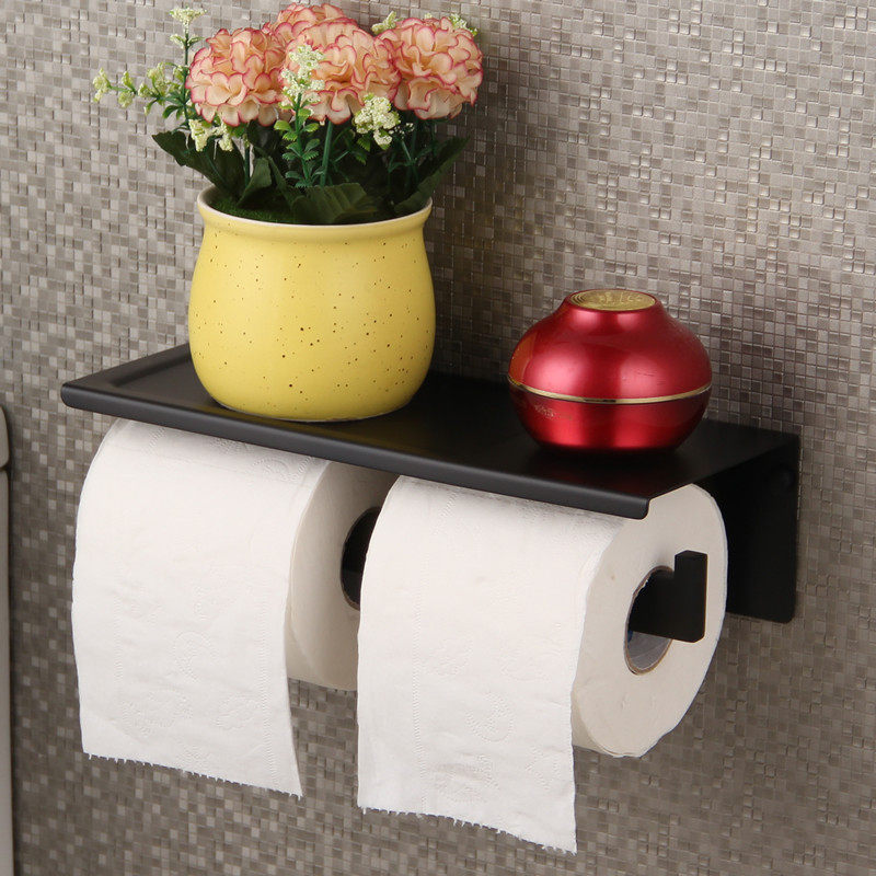Modern double paper towel rack bathroom toilet hotel household punch-free 304 stainless steel black paper roll paper holder