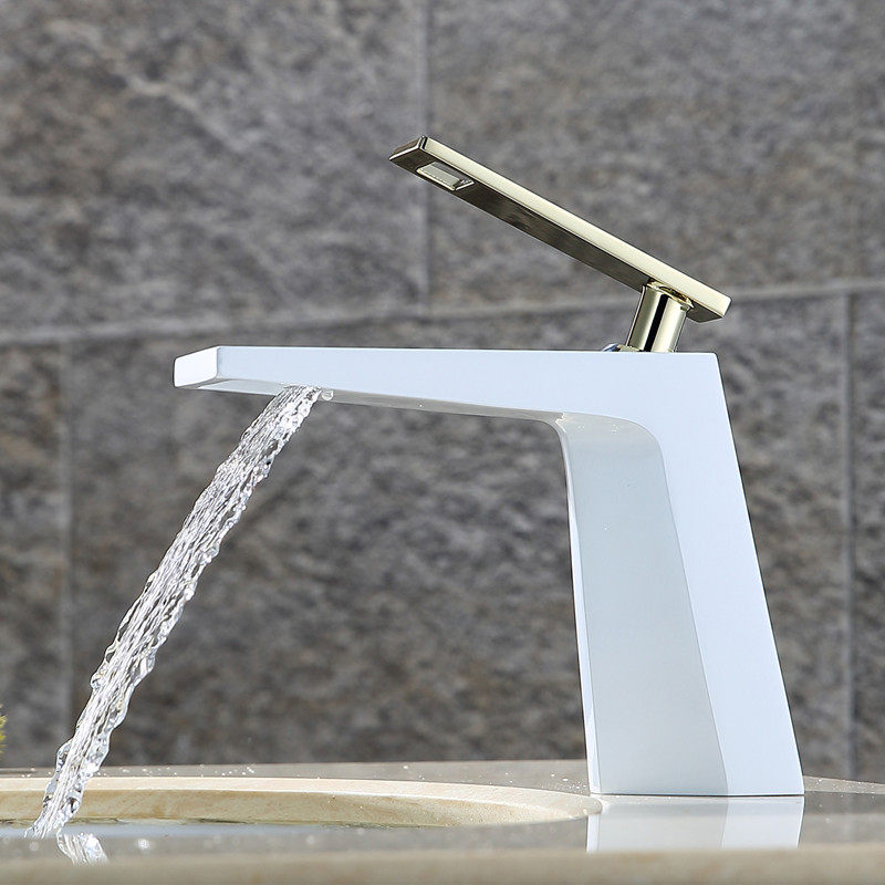 Modern Face Basin Tap High End Hotel Home Copper Black & White Gold Waterfall Washbasin Washbasin Hot And Cold Taps