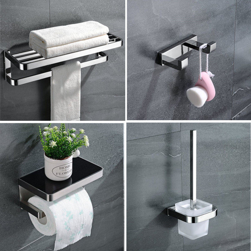 Towel rack 304 stainless steel storage shelf Hotel powder room bathroom folding bath towel pendant set free hole