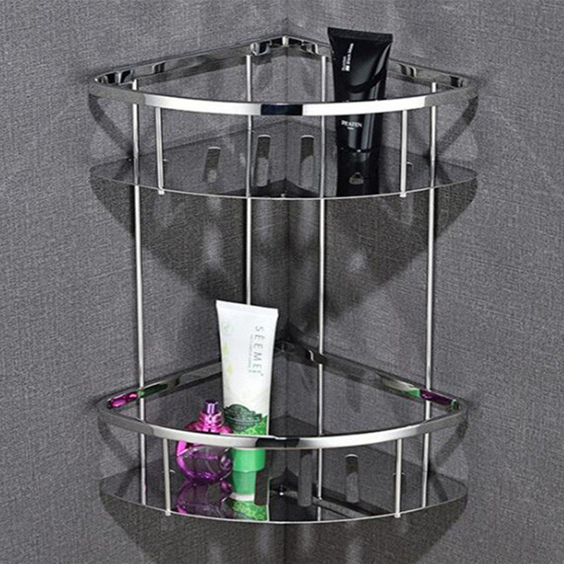 Bathroom triangle shelf bathroom toilet washstand wall bath wall-mounted stainless steel double-layer storage rack