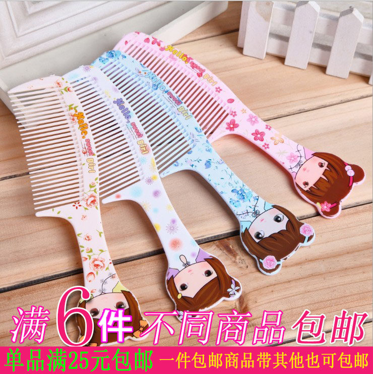Cartoon Plastic Wide Tooth Comb Antistatic Beauty Hair Comb Portable Wooden Comb Girl Comb Long Hair Comb