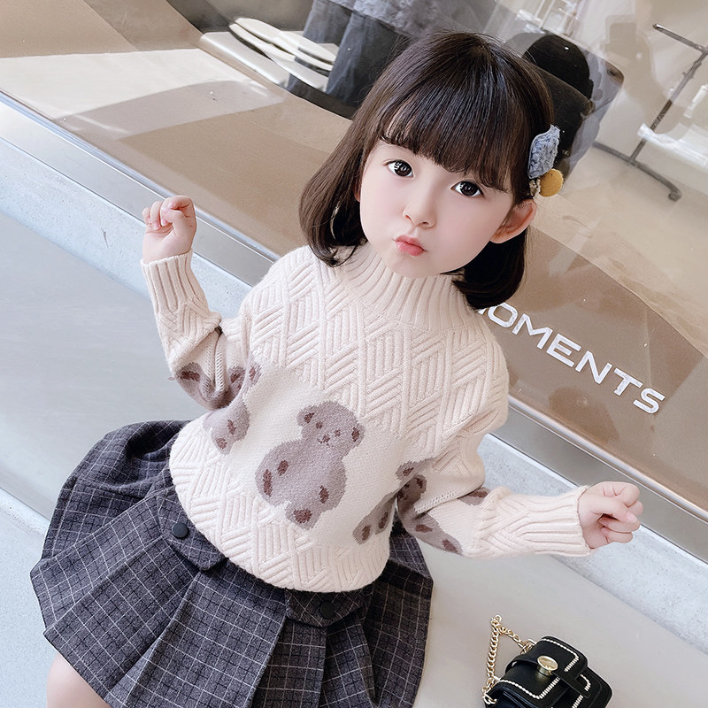 Girls' plush bottoming sweater children's winter style baby girl thickened girl's autumn and winter sweater western style