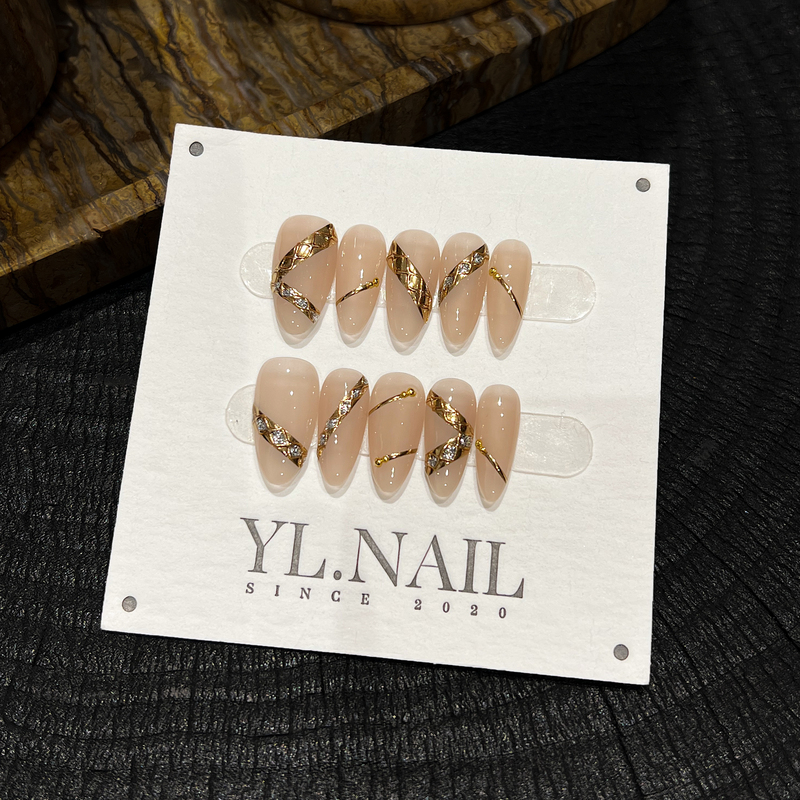 【Yl.Nailcoco Diamond Pattern】Handmade Nail Tips ins Unique Nude Color High-End Designer Style Brightening Wearable Nails