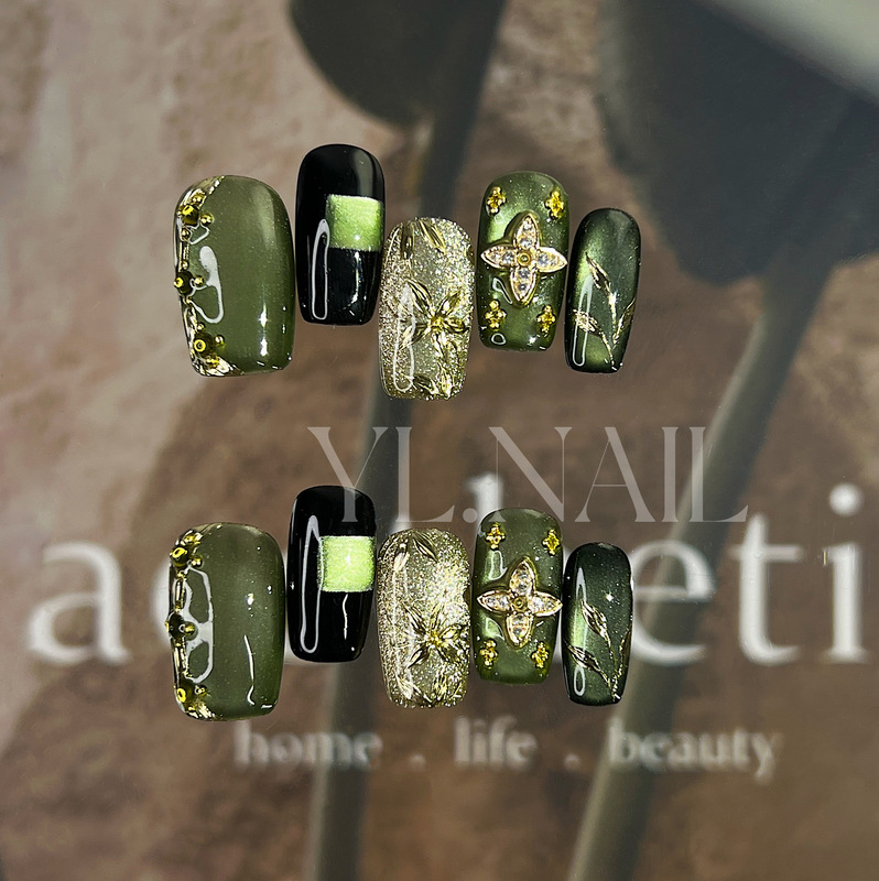 【Yl.Nail Oriental Fantasy】Handmade Nail Tips ins Unique Hand-Painted Cat Eye Autumn/Winter High-End Wearable Nails
