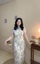 (Homemade) Wenwan purple big code Fat mm Little fresh and improved version New Chinese qipao 200 catty dress