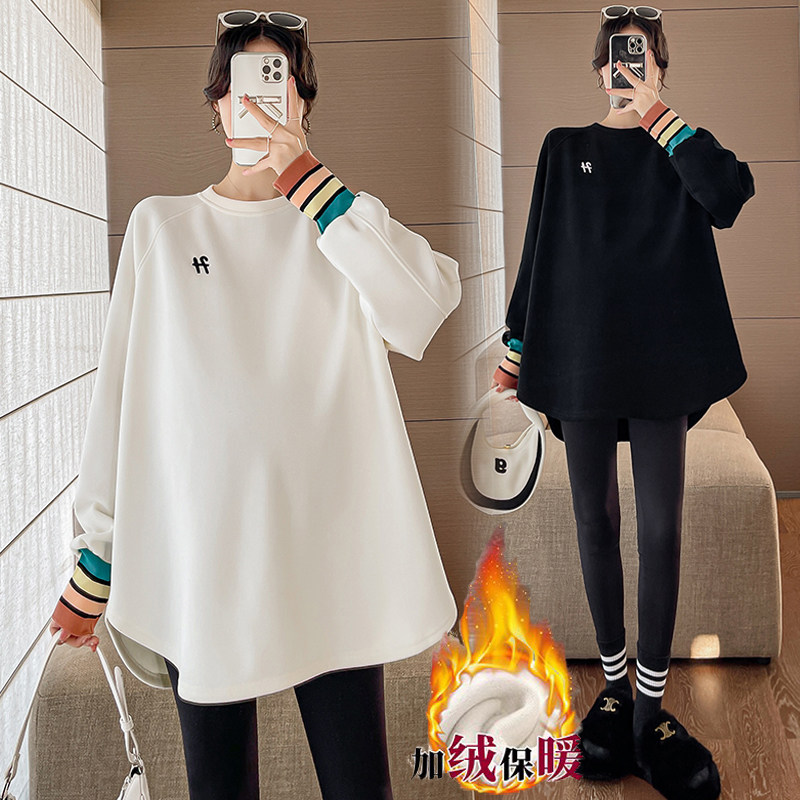 Large code pregnant women's clothing autumn winter clothing with long style and fashion plus velvety undershirt blouses woman covered with 200 catties-Taobao
