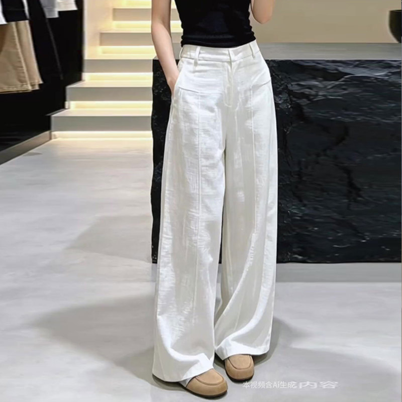 Old Money Style Linen Wide-Leg Pants for Women 2026 Summer New High-Waisted Loose Slimming Drapey Cotton-Linen Straight Casual Pants